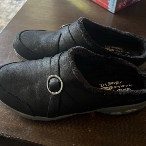Sketchers Air-cooled Memory Foam Relaxed Fit Black Chenille Lined Clogs Size 9 - Picture 2 of 4
